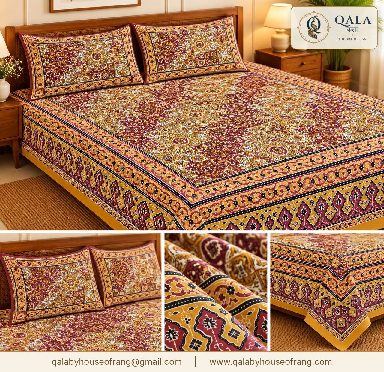 Ajarak Bedsheet Mustard Jaal