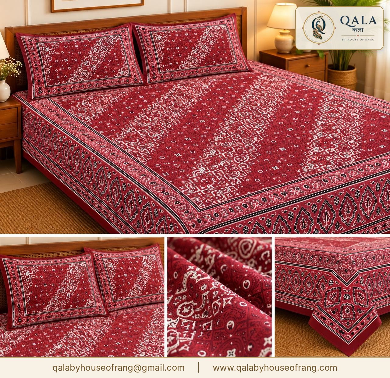 Ajarak Bedsheet Red Patchwork