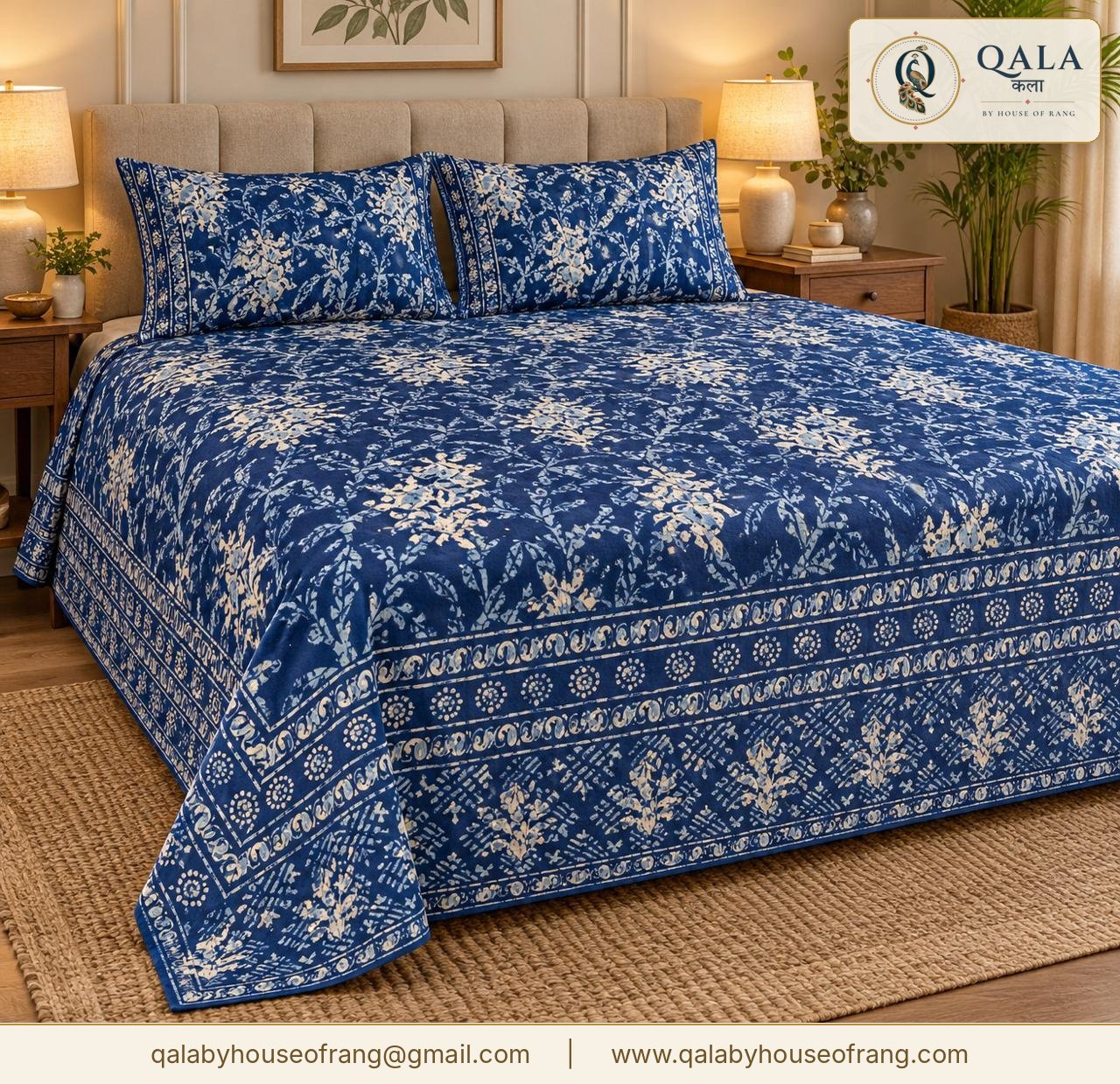 Anokhi Double Bedsheet Blue Floral