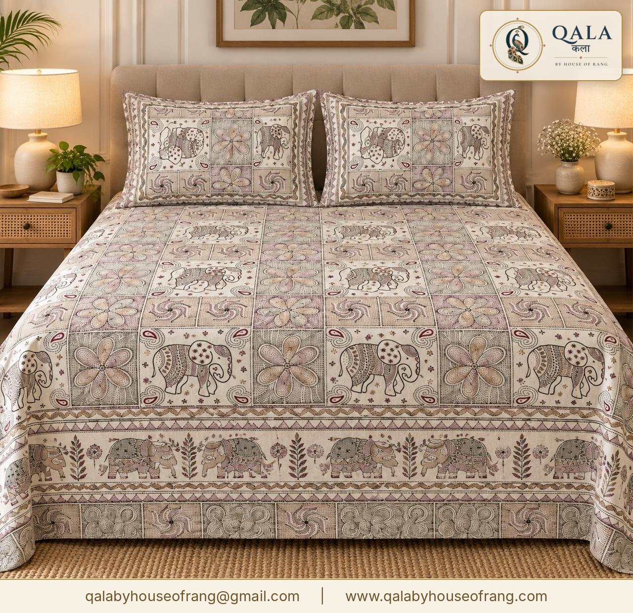 Anokhi Double Bedsheet Grey Elephant