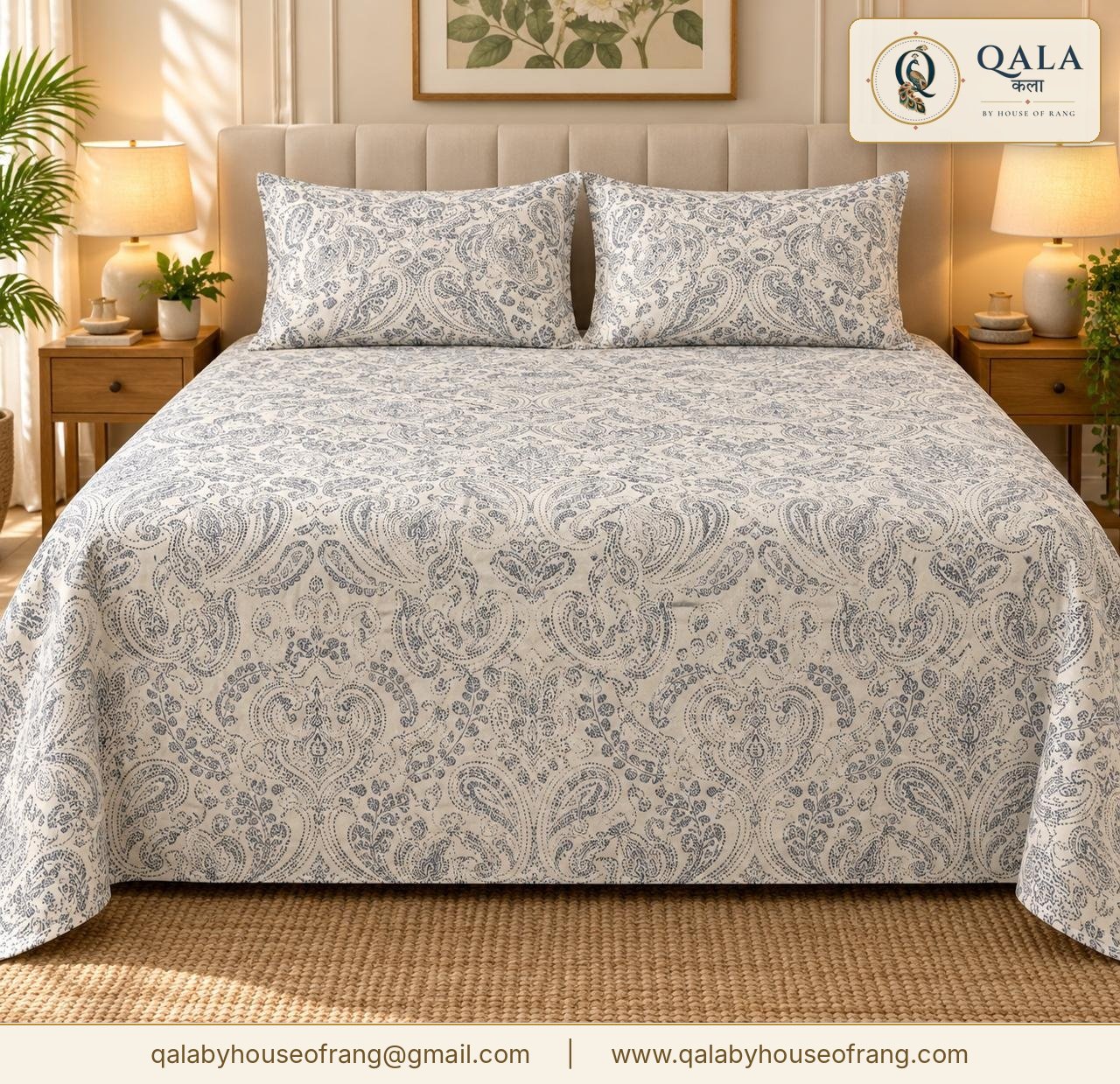 Anokhi Double Bedsheet Grey Paisley