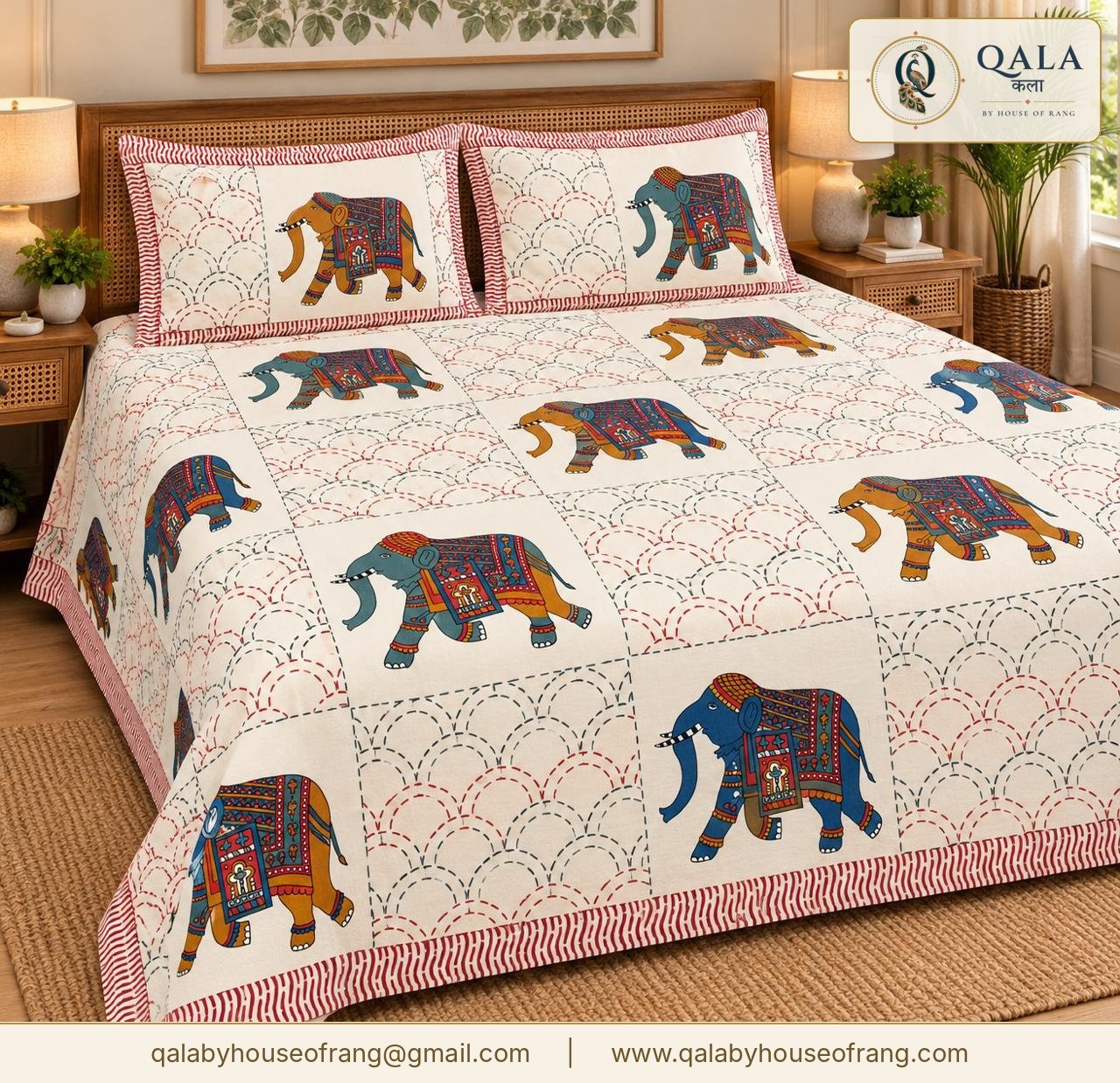 Anokhi Double Bedsheet Multicolour Elephant