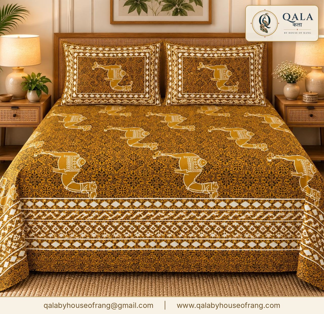 Anokhi Double Bedsheet Ochre Camel