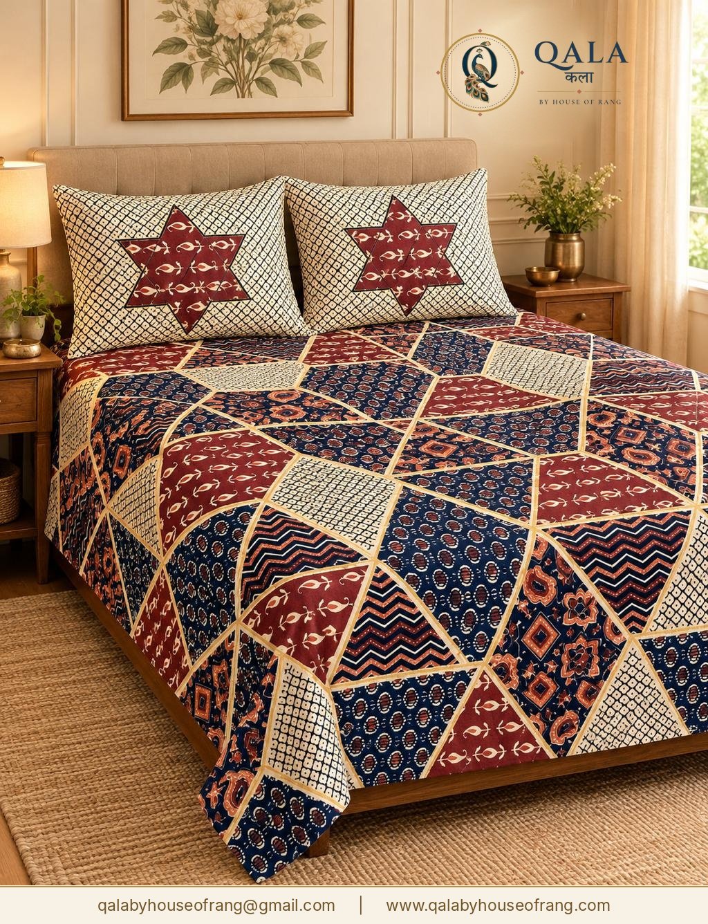 Bagru Gold Double Bedsheet Multi Patchwork
