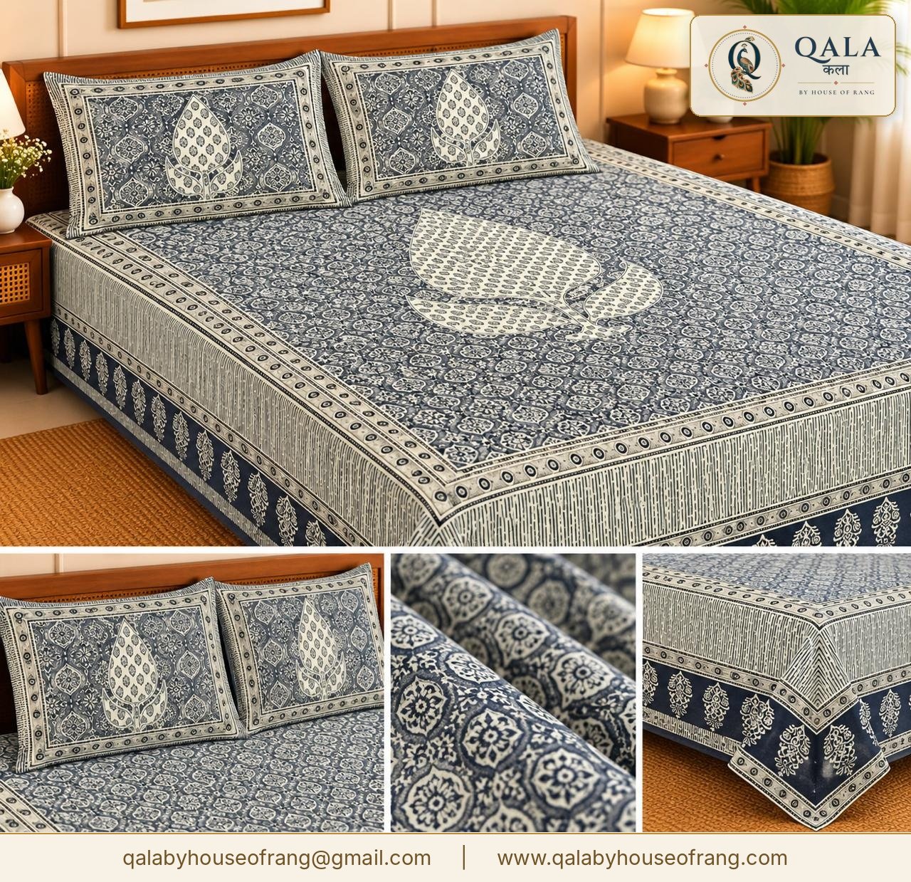 Batik Bedsheet Indigo Leaf