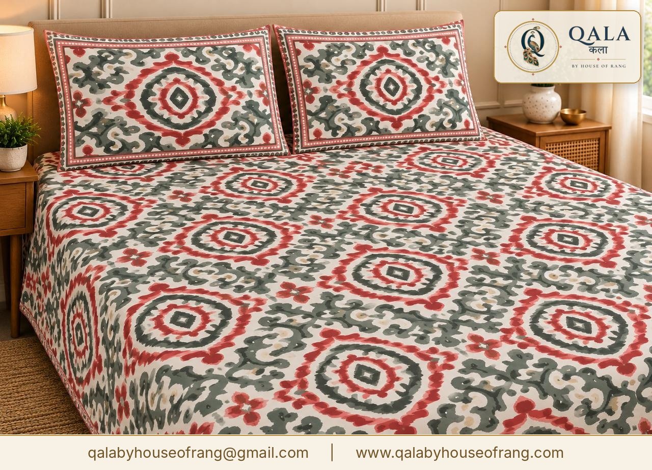 Heritage Double Bedsheet - Red Ikat