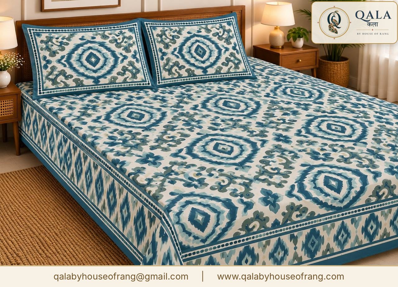Heritage Double Bedsheet Blue Ikat