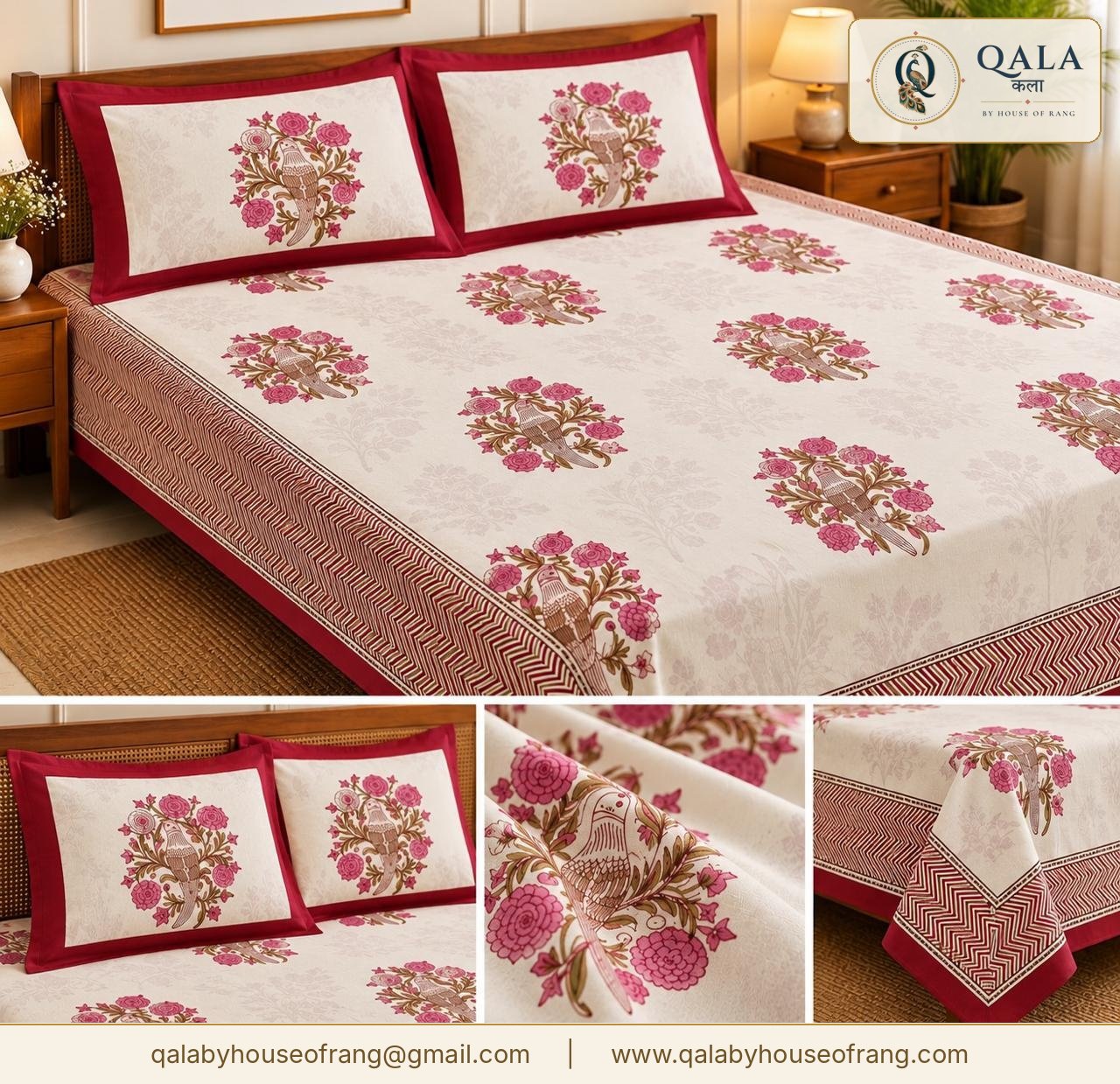 Heritage Double Bedsheet Pink Bird