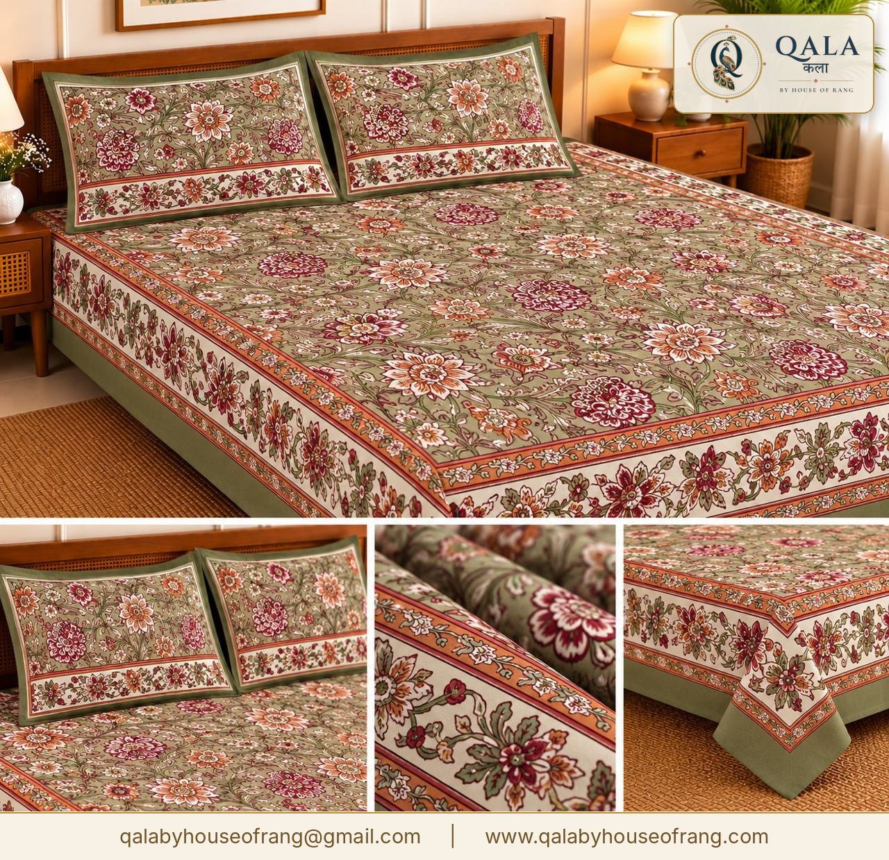 Heritage Double Bedsheet Sage Floral