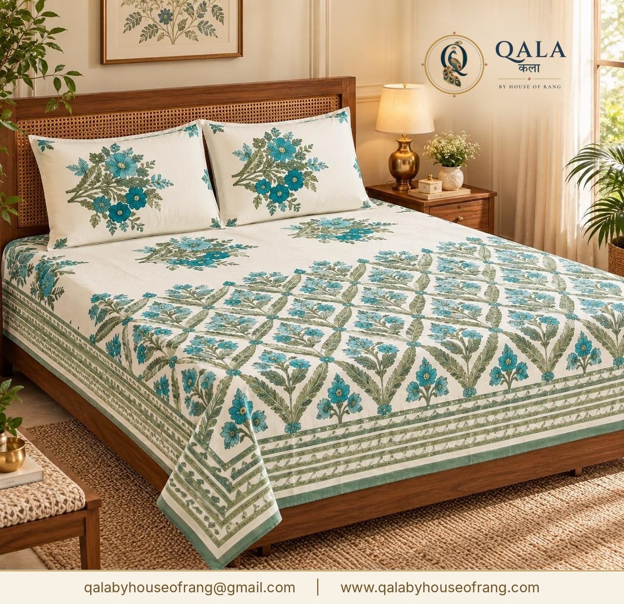 Heritage Double Bedsheet Teal Jaal