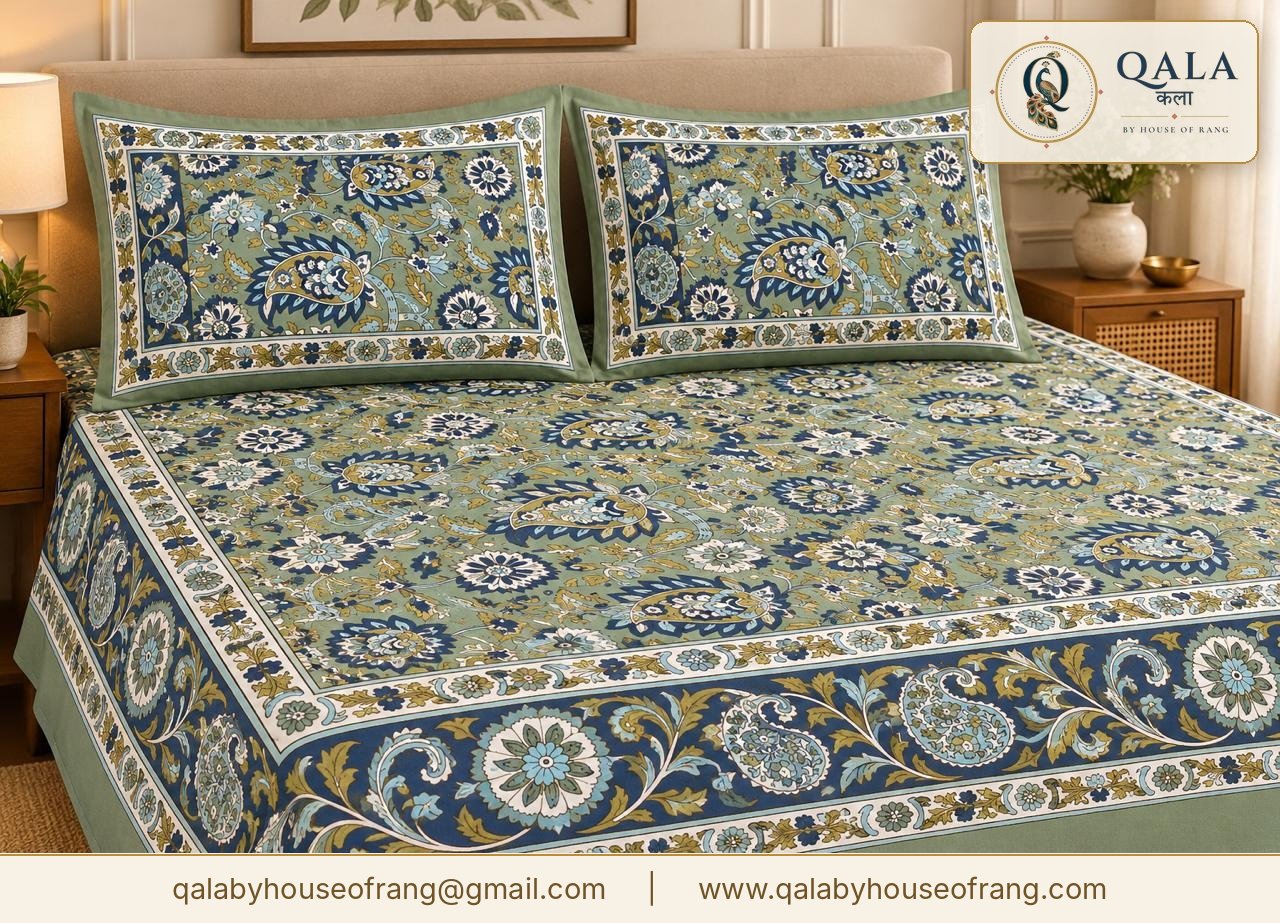 Heritage Double Bedsheet | Green paisley