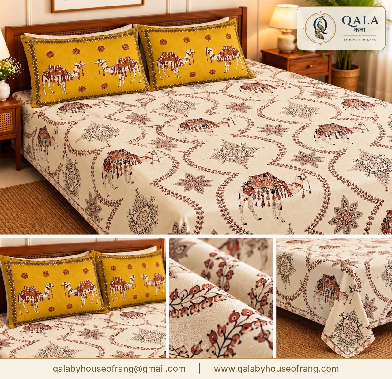 Dark Star Double Bedsheet Cream Camel Jaal