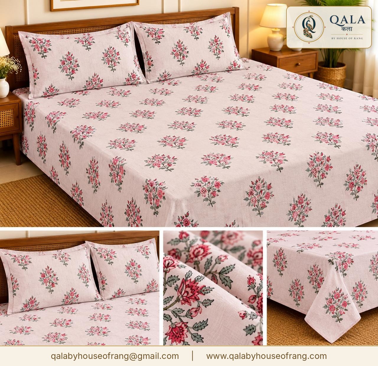 Light Star Double Bedsheet Pink Floral Buti