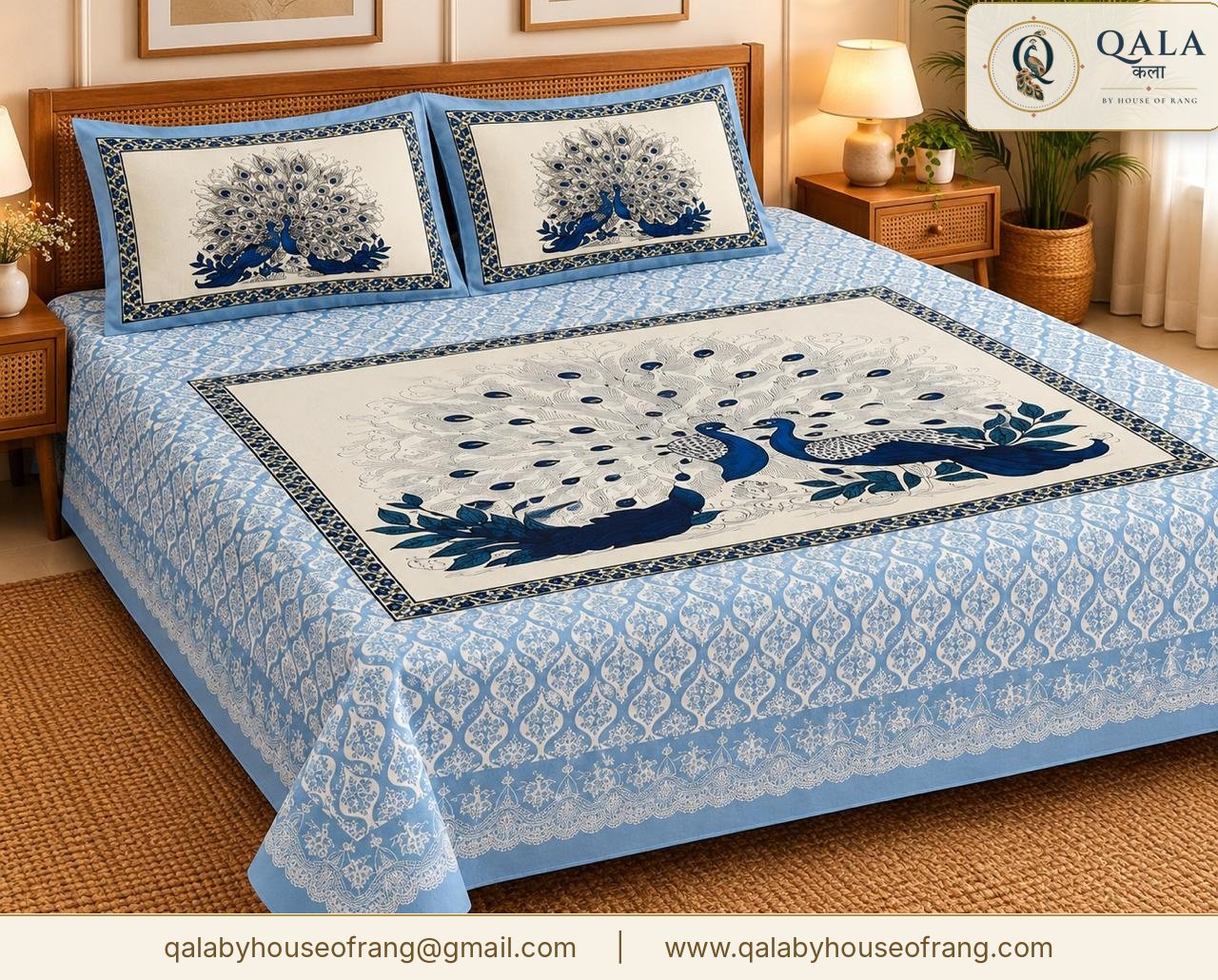 Magnet Double Bedsheet Blue Peacock