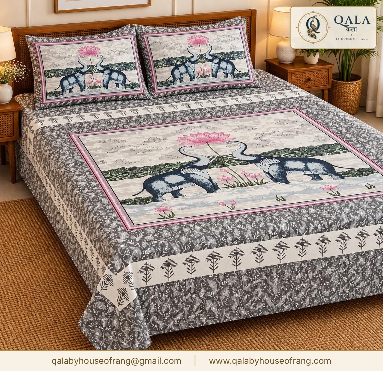 Magnet Double Bedsheet Grey Elephant