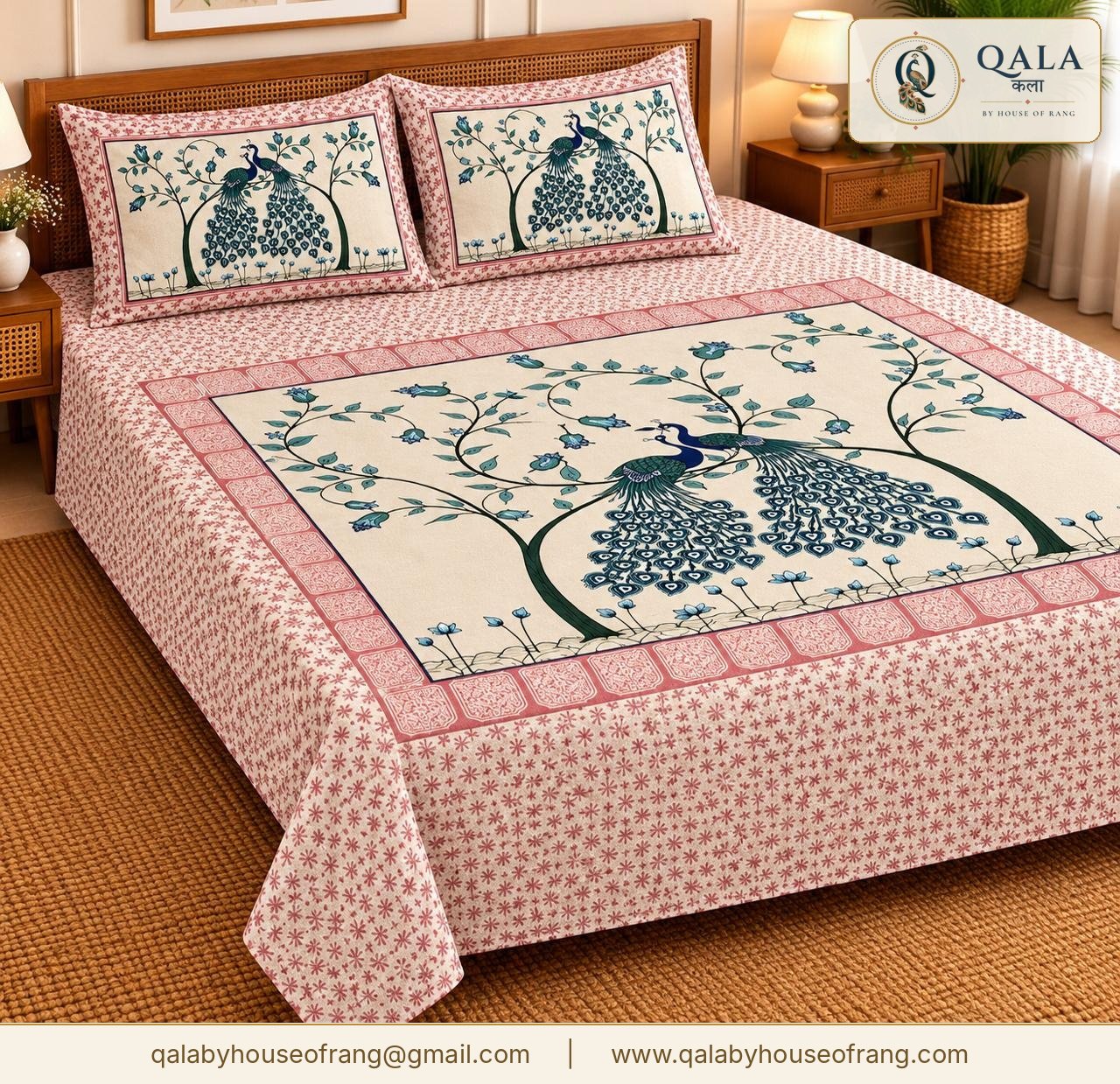 Magnet Double Bedsheet Pink Peacock