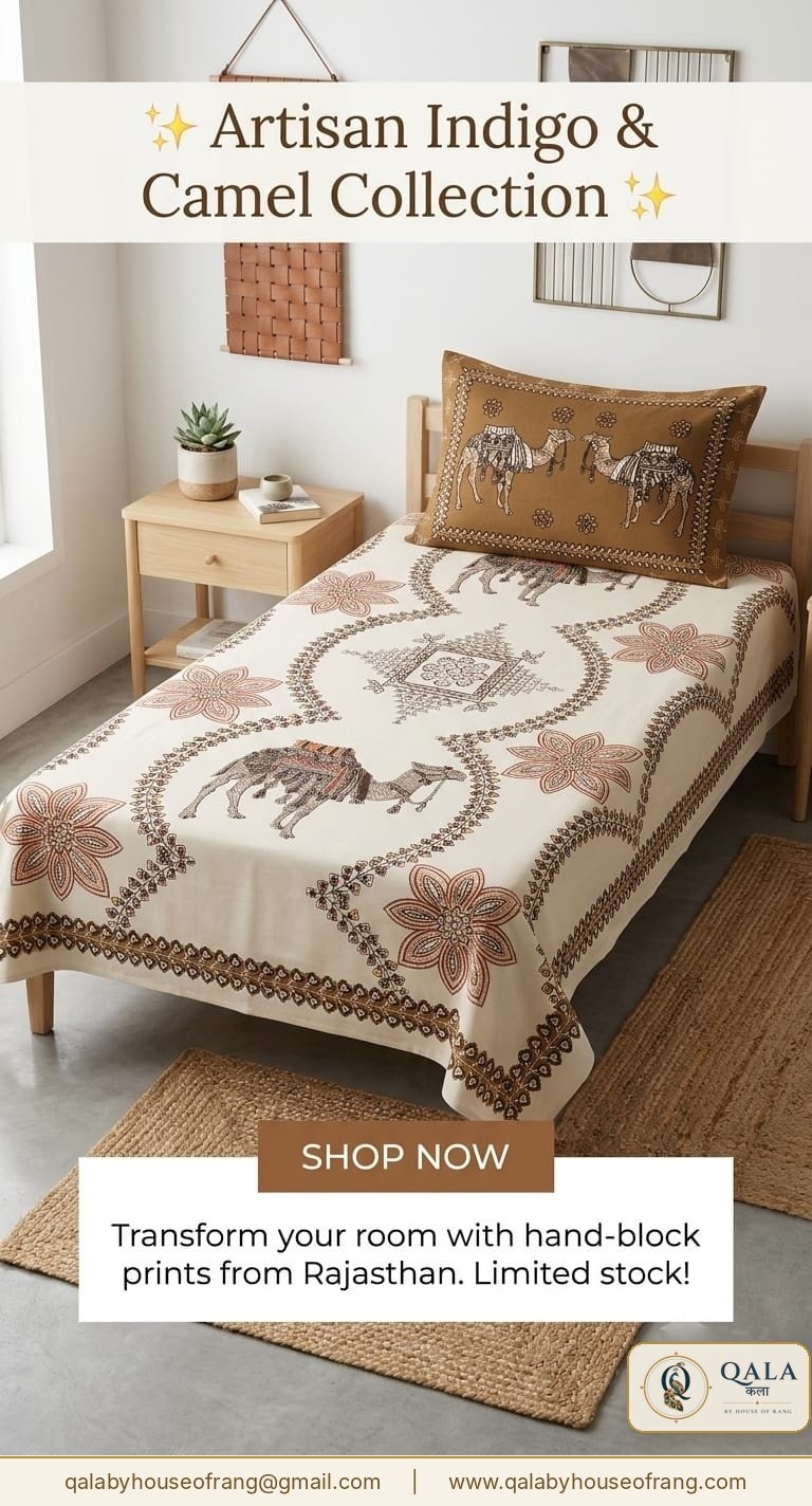 Badmesri Single Bedsheet Cream Camel Jaal