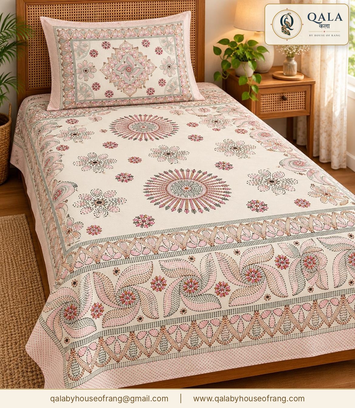 Block Print Single Bedsheet Pink Medallion