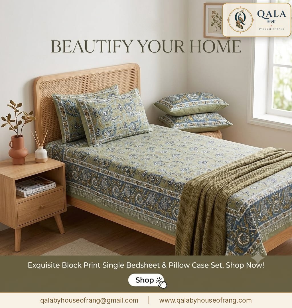 Block Print Single Bedsheet Sage Floral