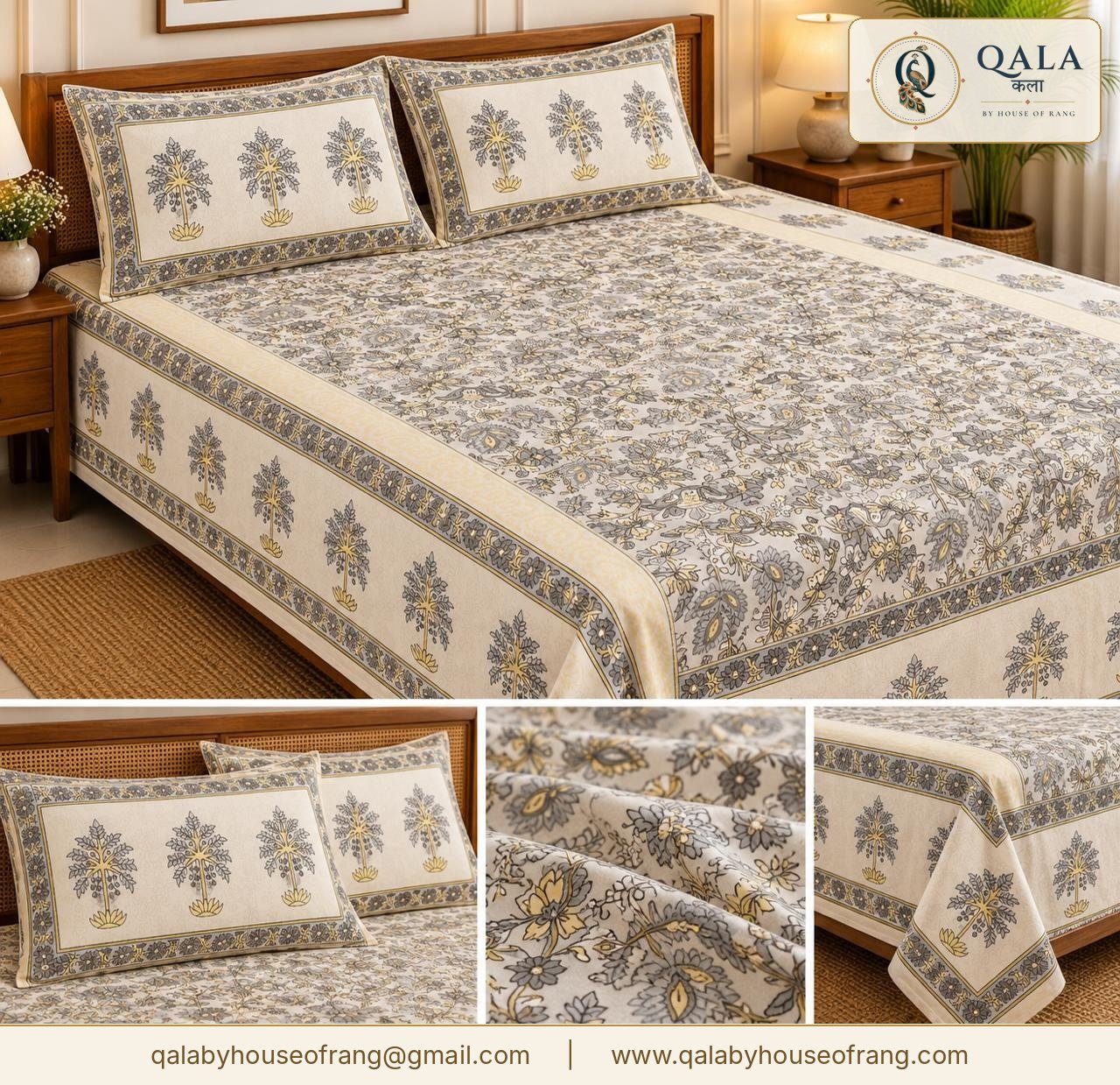 Urbana Double Bedsheet Grey Floral