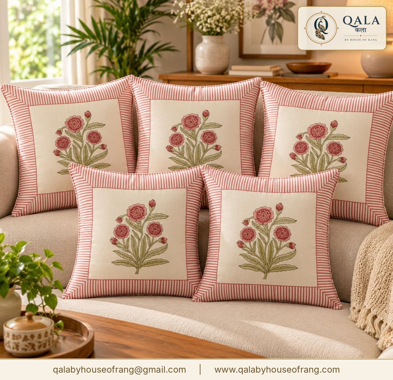 Block Print Cushion Cover Pink Floral