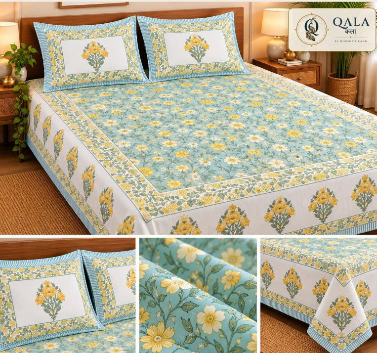 Heritage Double Bedsheet Aqua Floral