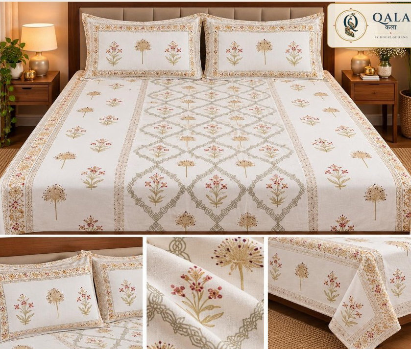 Heritage Double Bedsheet Gold Jaal