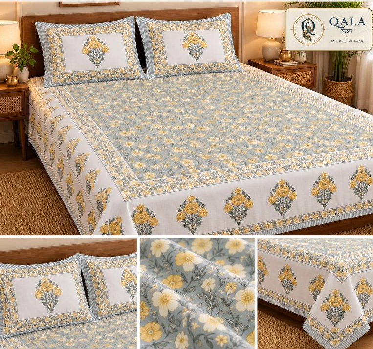 Heritage Double Bedsheet Grey Floral