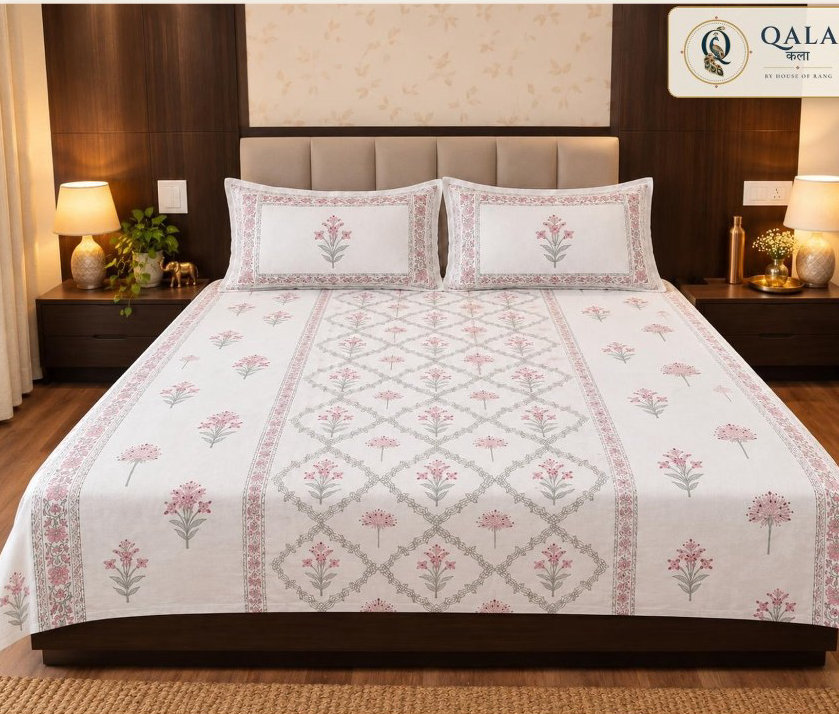 Heritage Double Bedsheet Pink Jaal