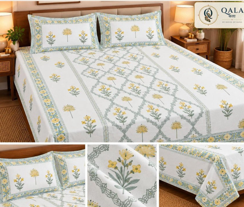 Heritage Double Bedsheet Yellow Jaal