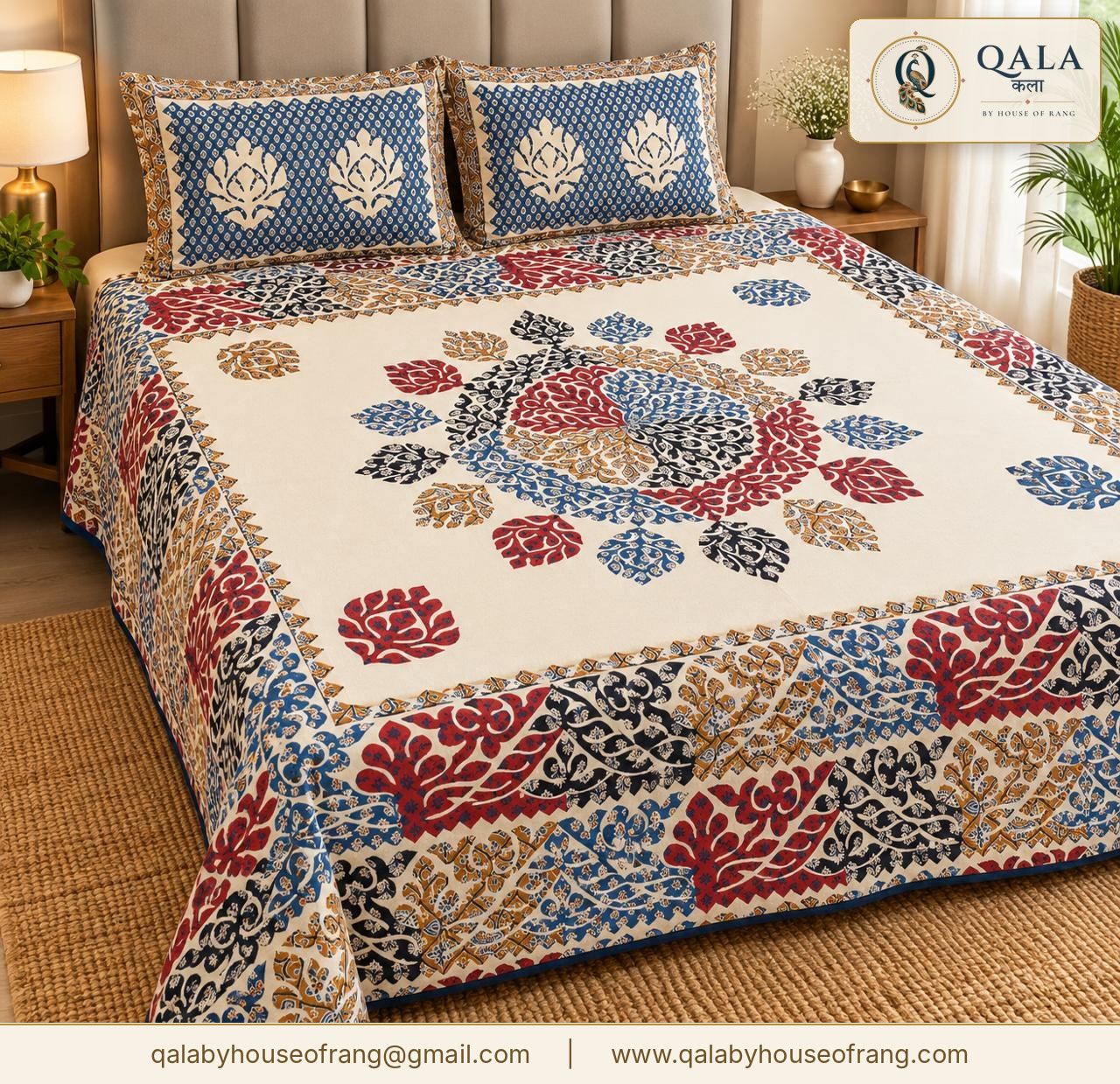 Double Bedsheet Block Print-Red-MND